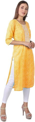 ladyline Women's Cotton Tunic Top Kurti - Ethnic Leheriya Printed Embroidered Sequins Indian Kurta in Saudi Arabia