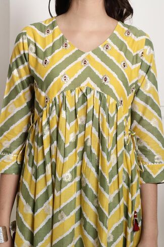 Rajnandini Women's Pure Cotton Yellow & Green Jaipuri Printed and Embroidered Kurta Set with Dupatta (JOPLJPR845-P) in Saudi Arabia