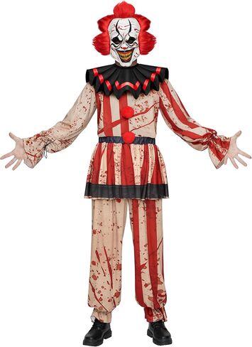 أزياء المهرج المخيف للبالغين من Spooktacular Creations، أزياء الهالوين للمهرج مع قناع المهرج المخيف، والجزء العلوي، والتنورة، والسراويل in Saudi Arabia