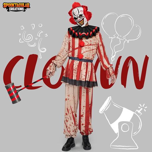 أزياء المهرج المخيف للبالغين من Spooktacular Creations، أزياء الهالوين للمهرج مع قناع المهرج المخيف، والجزء العلوي، والتنورة، والسراويل in Saudi Arabia