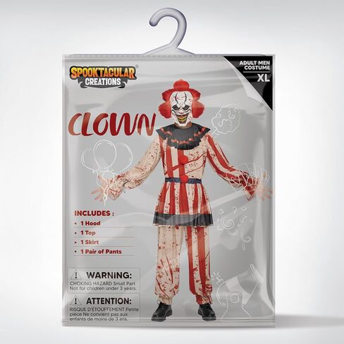 أزياء المهرج المخيف للبالغين من Spooktacular Creations، أزياء الهالوين للمهرج مع قناع المهرج المخيف، والجزء العلوي، والتنورة، والسراويل in Saudi Arabia