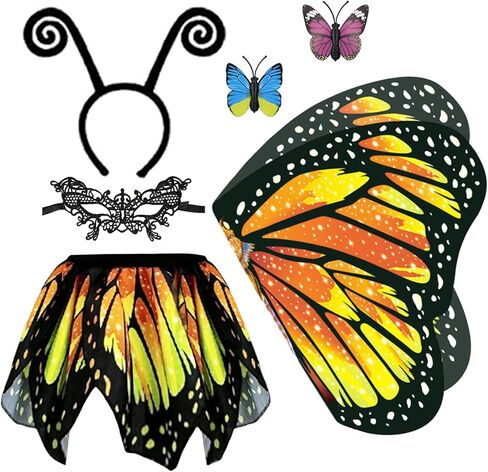 yamisan Butterfly Costumes for Girls, Kids Butterfly Wings with Skirt Dress Up for Halloween Party Costume Set in Saudi Arabia