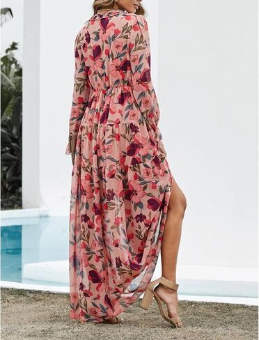Women Summer Dresses V-Neck Floral Long Dress Casual Puff Sleeve Square Neck Floral Formal Dress in Saudi Arabia