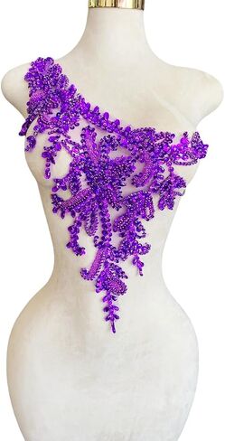 أحجار الراين اليدوية زين DIY Handsewing الخرز الترتر تقليم التصحيح فستان كتف واحد الملابس والاكسسوارات 10X22 بوصة (الشمبانيا، B) in Saudi Arabia