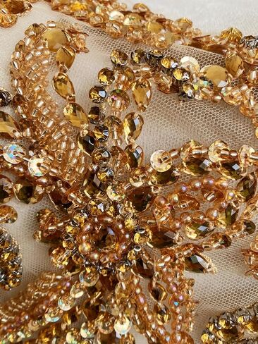 أحجار الراين اليدوية زين DIY Handsewing الخرز الترتر تقليم التصحيح فستان كتف واحد الملابس والاكسسوارات 10X22 بوصة (الشمبانيا، B) in Saudi Arabia