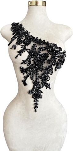 Handmade Rhinestones Applique DIY Handsewing Beads Sequins Trim Patch One Shoulder Dress Clothes Accessories 10X22inches (Silver,B) in Kuwait