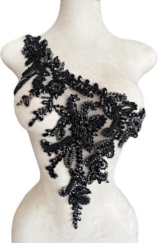 Handmade Rhinestones Applique DIY Handsewing Beads Sequins Trim Patch One Shoulder Dress Clothes Accessories 10X22inches (Silver,B) in Kuwait