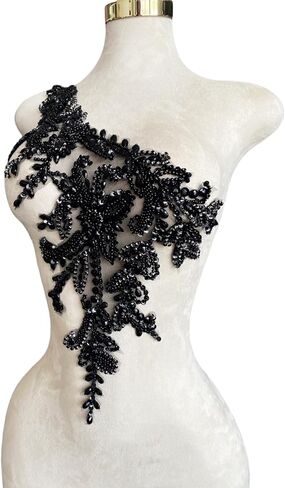 Handmade Rhinestones Applique DIY Handsewing Beads Sequins Trim Patch One Shoulder Dress Clothes Accessories 10X22inches (Silver,B) in Kuwait