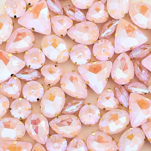 TANOSII Sew on Rhinestones 60 PCS Mixed Shapes Glass Rhinestones Sew on Crystal Gems Mental Flatback with Golden Claw for Jewelry Crafts Clothes Shoes Costume Garment Pink in Saudi Arabia