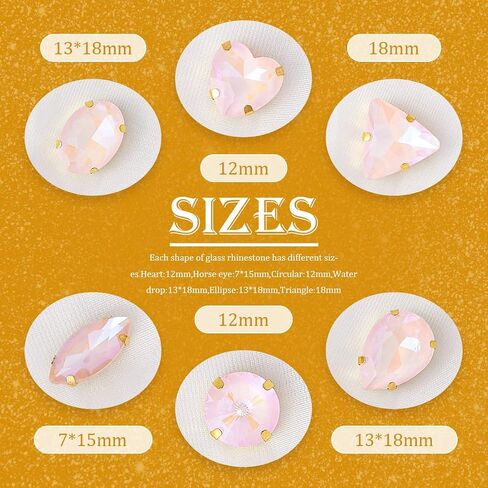 TANOSII Sew on Rhinestones 60 PCS Mixed Shapes Glass Rhinestones Sew on Crystal Gems Mental Flatback with Golden Claw for Jewelry Crafts Clothes Shoes Costume Garment Pink in Saudi Arabia