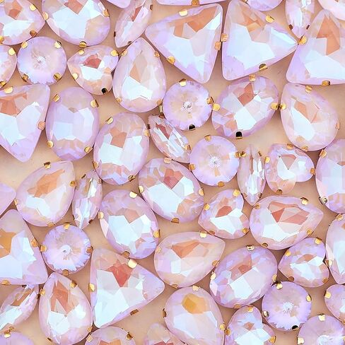 TANOSII Sew on Rhinestones 60 PCS Mixed Shapes Glass Rhinestones Sew on Crystal Gems Mental Flatback with Golden Claw for Jewelry Crafts Clothes Shoes Costume Garment Pink in Saudi Arabia