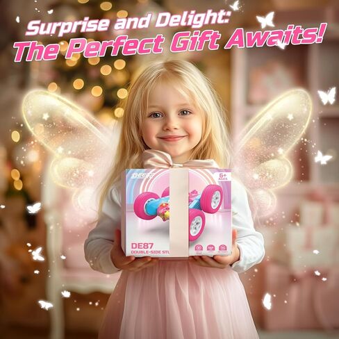 سيارة التحكم عن بعد بألوان قوس قزح من DEERC للفتيات، لعبة سيارات RC باللون الوردي مع أضواء LED، سيارة انجراف مزدوجة الجوانب بتردد 2.4 جيجا هرتز تدور بزاوية 360 درجة، هدية زاحفة RC لجميع التضاريس للأطفال، 40+ دقيقة من وقت التشغيل in Kuwait