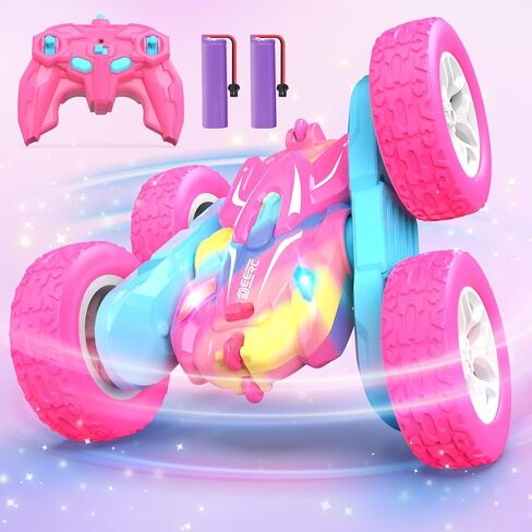 سيارة التحكم عن بعد بألوان قوس قزح من DEERC للفتيات، لعبة سيارات RC باللون الوردي مع أضواء LED، سيارة انجراف مزدوجة الجوانب بتردد 2.4 جيجا هرتز تدور بزاوية 360 درجة، هدية زاحفة RC لجميع التضاريس للأطفال، 40+ دقيقة من وقت التشغيل in Kuwait