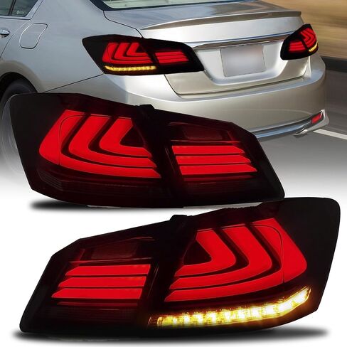 LED Tail Lights Assembly Compatible for 2013-2015 Honda Accord 9th Gen Sedan Smoke Lens Taillight Rear Lamp with Amber Sequential Turn Signal in Saudi Arabia