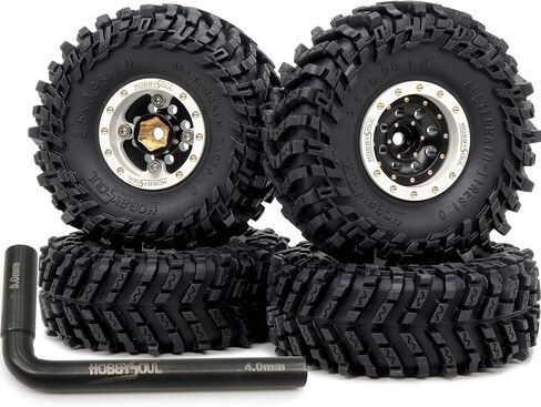 HOBBYSOUL Brass 1.0 Beadlock Wheels and Tires 64mm Tall Soft Sticky Tyres Adjustable Offset Rims for RC Micro Crawler 1/18 TRX4M 1/24 SCX24 Upgrades, HS701463 in Saudi Arabia