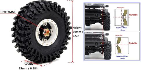 HOBBYSOUL Brass 1.0 Beadlock Wheels and Tires 64mm Tall Soft Sticky Tyres Adjustable Offset Rims for RC Micro Crawler 1/18 TRX4M 1/24 SCX24 Upgrades, HS701463 in Saudi Arabia