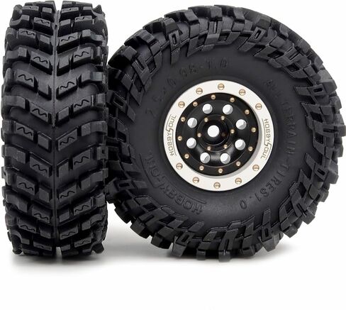 HOBBYSOUL Brass 1.0 Beadlock Wheels and Tires 64mm Tall Soft Sticky Tyres Adjustable Offset Rims for RC Micro Crawler 1/18 TRX4M 1/24 SCX24 Upgrades, HS701463 in Saudi Arabia