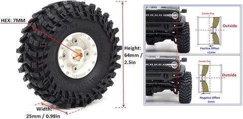HOBBYSOUL Brass 1.0 Beadlock Wheels and Tires 64mm Tall Soft Sticky Tyres Adjustable Offset Rims for RC Micro Crawler 1/18 TRX4M 1/24 SCX24 Upgrades, HS701463 in Saudi Arabia