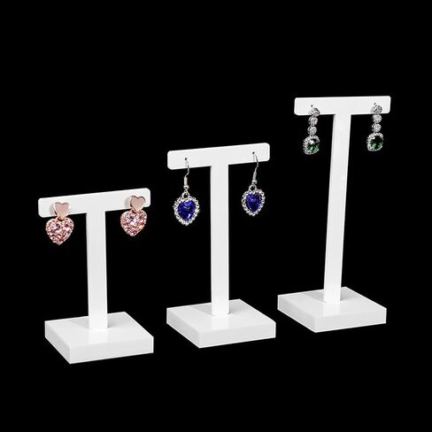 lasenersm 3 Pieces Acrylic Earring Display Stands Acrylic Earring Tree Acrylic Earring Holder T-Shape Earring Holder Hanging Jewelry Organizer for Home Trade Shows Jewelry Shop Use, White in Saudi Arabia