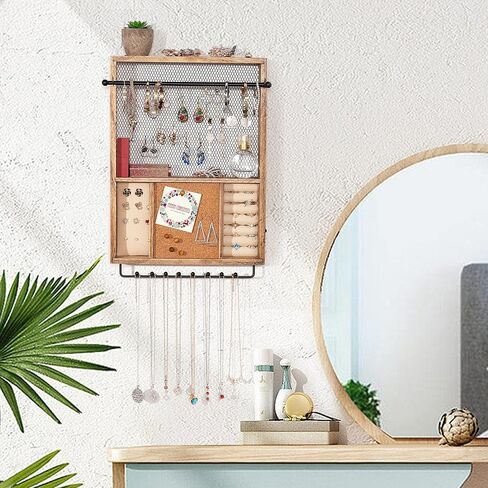 Tektalk منظم مجوهرات معلق على الحائط حامل مجوهرات حامل مجوهرات شجرة حامل مجوهرات عرض مجوهرات للقلائد والأساور والأقراط والخواتم - بني in Kuwait