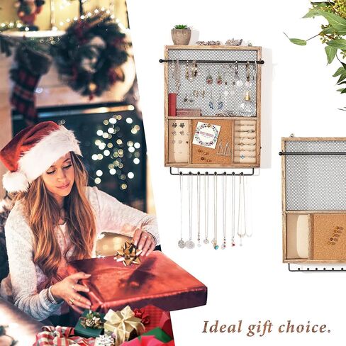 Tektalk منظم مجوهرات معلق على الحائط حامل مجوهرات حامل مجوهرات شجرة حامل مجوهرات عرض مجوهرات للقلائد والأساور والأقراط والخواتم - بني in Kuwait