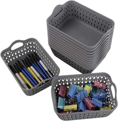 Kekow Gray Mini Plastic Storage Tray Basket with Handle, 12-Pack in Saudi Arabia