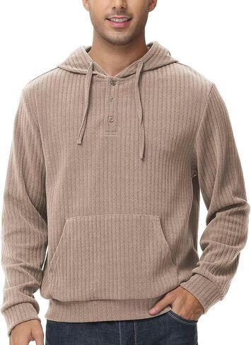 Tyhengta Men's Henley Knitted Hoodies Casual Pullover Hooded Sweatshirts in Kuwait