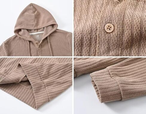 Tyhengta Men's Henley Knitted Hoodies Casual Pullover Hooded Sweatshirts in Kuwait