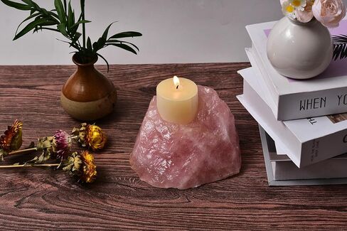 AMOYSTONE Decorative Stone Candle Holder Rose Quartz Candlestick Holder for Pillar Candles Rough Quartz Mineral Irregular Christmas Tealight Candle Holder Sets Home Decor in Kuwait