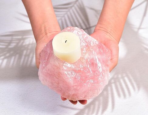 AMOYSTONE Decorative Stone Candle Holder Rose Quartz Candlestick Holder for Pillar Candles Rough Quartz Mineral Irregular Christmas Tealight Candle Holder Sets Home Decor in Kuwait