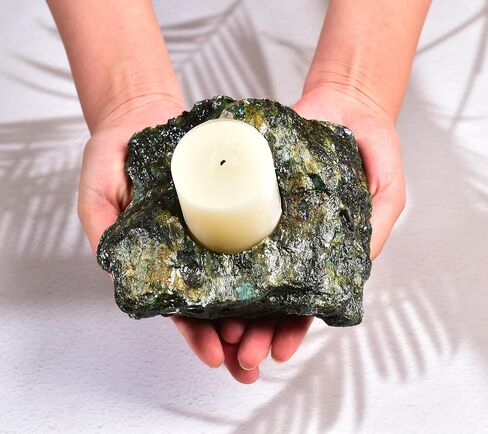AMOYSTONE Decorative Stone Candle Holder Rose Quartz Candlestick Holder for Pillar Candles Rough Quartz Mineral Irregular Christmas Tealight Candle Holder Sets Home Decor in Kuwait