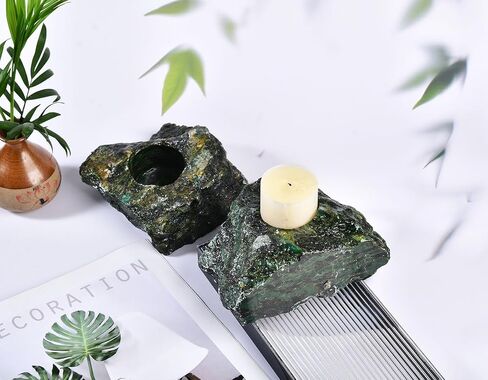 AMOYSTONE Decorative Stone Candle Holder Rose Quartz Candlestick Holder for Pillar Candles Rough Quartz Mineral Irregular Christmas Tealight Candle Holder Sets Home Decor in Kuwait