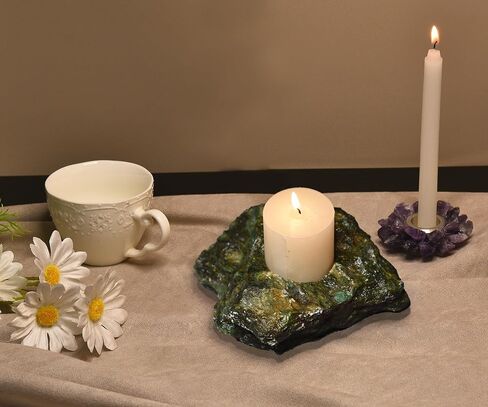 AMOYSTONE Decorative Stone Candle Holder Rose Quartz Candlestick Holder for Pillar Candles Rough Quartz Mineral Irregular Christmas Tealight Candle Holder Sets Home Decor in Kuwait