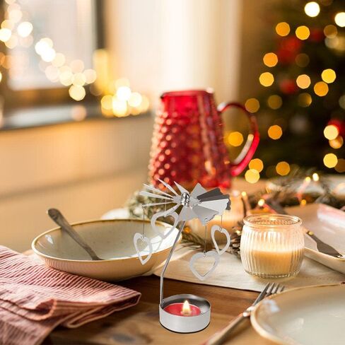 RETON 2 Pcs Spinning Candle Holder, Metal Rotating Tea Light Candle Holder Carousel Candle Holder, Silver Spinning Tealight Holder for Home Festival Decoration + 8pcs Tealight Candles (Deer & Angel) in Saudi Arabia