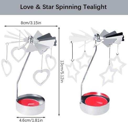 RETON 2 Pcs Spinning Candle Holder, Metal Rotating Tea Light Candle Holder Carousel Candle Holder, Silver Spinning Tealight Holder for Home Festival Decoration + 8pcs Tealight Candles (Deer & Angel) in Saudi Arabia