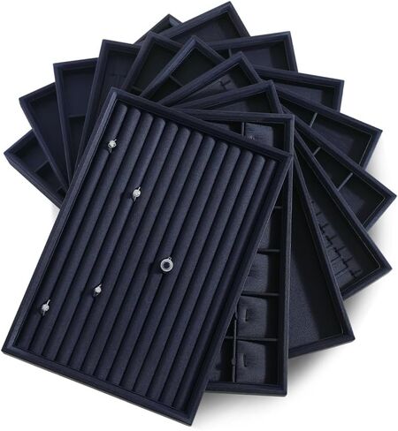 Jewelry Tray, Organizer for Ring Earring Necklace Pendants Bracelet Stackable Showcase Display (brown, 12 Grids Tray) in Kuwait