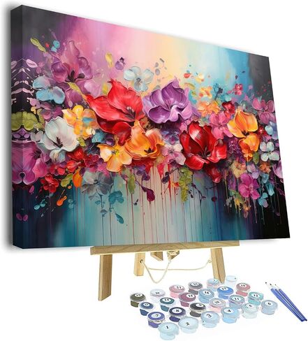 TUMOVO Flowers Framed Paint by Numbers for Adults Blooming Floral DIY Oil Paint by Number Kits on Canvas Blossom Adult Paint by Number with Brushes Acrylic Painting Art Crafts 16"x20" in Saudi Arabia