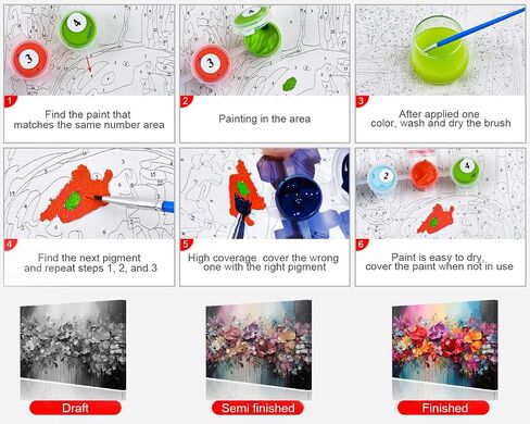 TUMOVO Flowers Framed Paint by Numbers for Adults Blooming Floral DIY Oil Paint by Number Kits on Canvas Blossom Adult Paint by Number with Brushes Acrylic Painting Art Crafts 16"x20" in Saudi Arabia