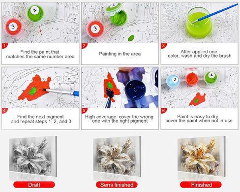 TUMOVO Flowers Framed Paint by Numbers for Adults Blooming Floral DIY Oil Paint by Number Kits on Canvas Blossom Adult Paint by Number with Brushes Acrylic Painting Art Crafts 16"x20" in Saudi Arabia