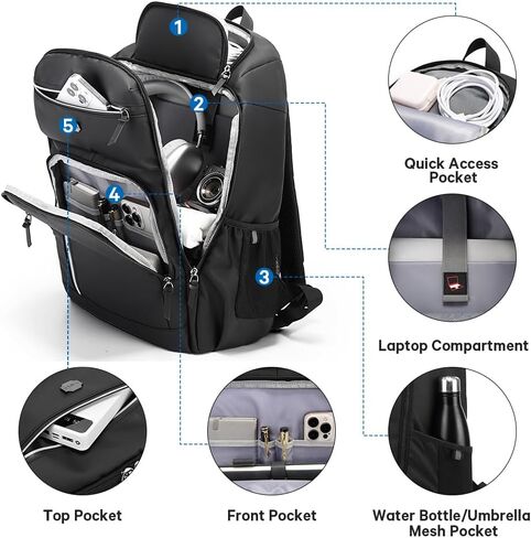 KAKA Travel Laptop Backpack Fits 15.6 Inch Notebook, Daily Commute Backpacks with Bottle Holder, Office Back Pack for Men and Women in Kuwait