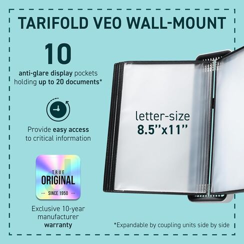 by Tarifold - Wall Mount Reference System - Durable Aluminum & Abs Plastic - Letter-Size - 10 Double-Sided Display Pockets - 20 Sheet Capacity - Anti-Glare - Made in France - Silver in Kuwait