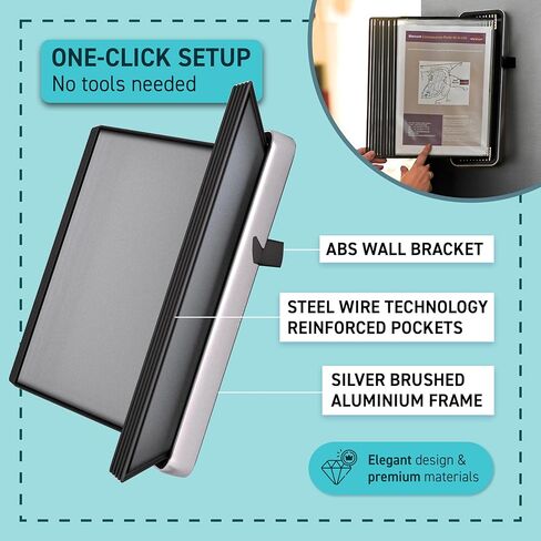 by Tarifold - Wall Mount Reference System - Durable Aluminum & Abs Plastic - Letter-Size - 10 Double-Sided Display Pockets - 20 Sheet Capacity - Anti-Glare - Made in France - Silver in Kuwait
