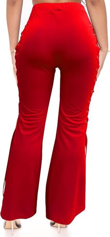 KIRJAUDU Women's Flare Pants Solid Color Side Criss Cross Lace Up Floor Length Bell Bottom Pants in Saudi Arabia