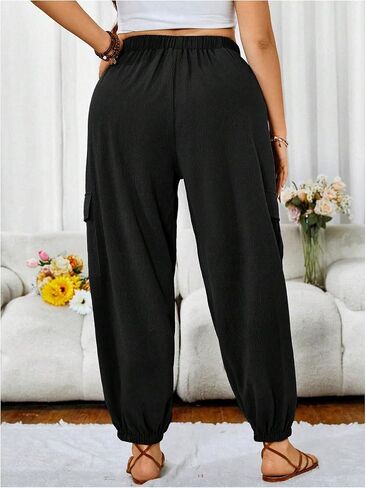 SOLY HUX Women's Plus Size High Waist Cargo Pants Casual Loose Baggy Jogger Pants Trousers Pockets in Kuwait