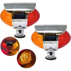 2Pcs Amber/Red 36 LED Double Face Watermelon Lights Dual Revolution LED Pedestal Lights Chrome Auxiliary Turn Signal Lights 12V-24V Single Stud Mount 3.5" Round Beehive-Clear Lens