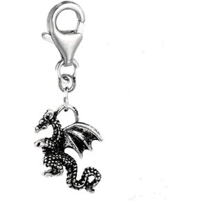 Sexy Sparkles Dragon Charm Pendant – Clip-on for European Charm Bracelets and Jewelry, with Lobster Clasp, Zinc Metal Alloy, 30mm Charm