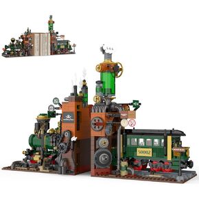 NUTCRACKER Retro Steam Train Building Set, 2 in 1 Medieval Train Station Building Model, Train Book Ends Bookshelf DIY Toy Building Set, Easter Birthday Gift for Adults Boys Girls (1379 Pieces)