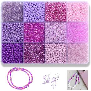Wugbc 6000 Pcs Glass Seed Beads,12 Colors 3mm Seed Beads for Friendship Bracelets Necklace Earring Round Assorted Small Beads Bulk Jewelry Making DIY Art Craft Supplies kit 12-Grid Yellow Storage Box