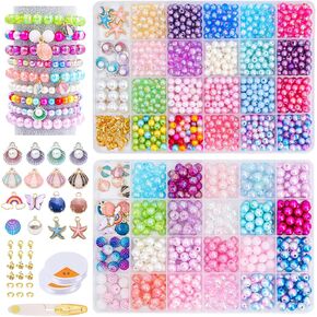 1425 Pcs Glass Beads for Bracelets, 48 Colors 8mm Crystal Glass Beads for Bracelets Necklaces Earring Making DIY Crafts Women