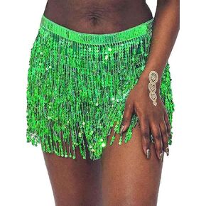 Womens Belly Dance Skirt Tassel Sequin Hip Scarf Skirts Rave Wrap Fringe Costume for Halloween Party Festival